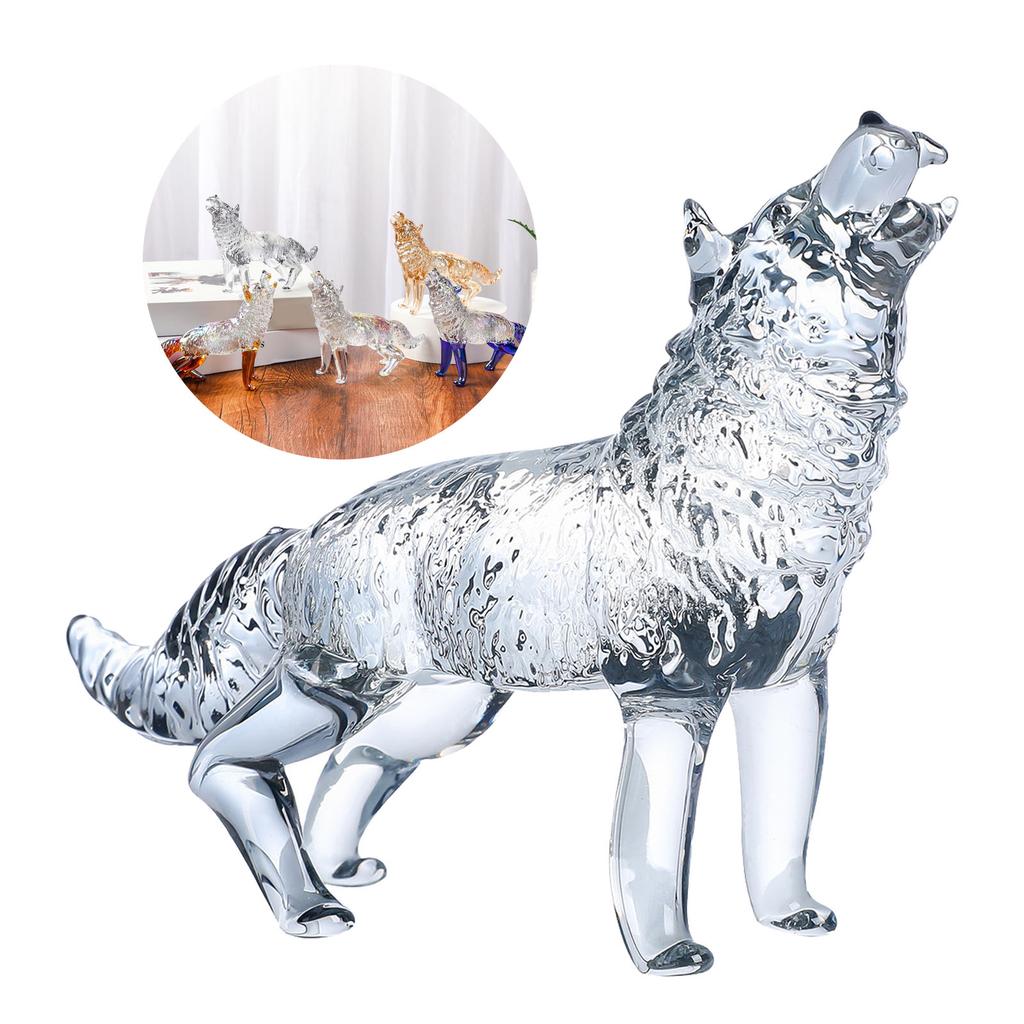 Crystal Glass Wolf Figurine Howling Wolf Statue Hand Glass Animal Sculpture Collectible Paperweight