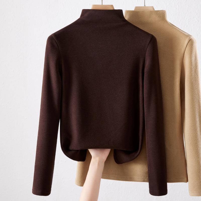 

Новая немецкая бархатная базовая рубашка для женского осенне-зимнего сезона, высококлассная, с полувысоким воротником, утолщенная футболка с длинным рукавом, топ XXXL кофейный