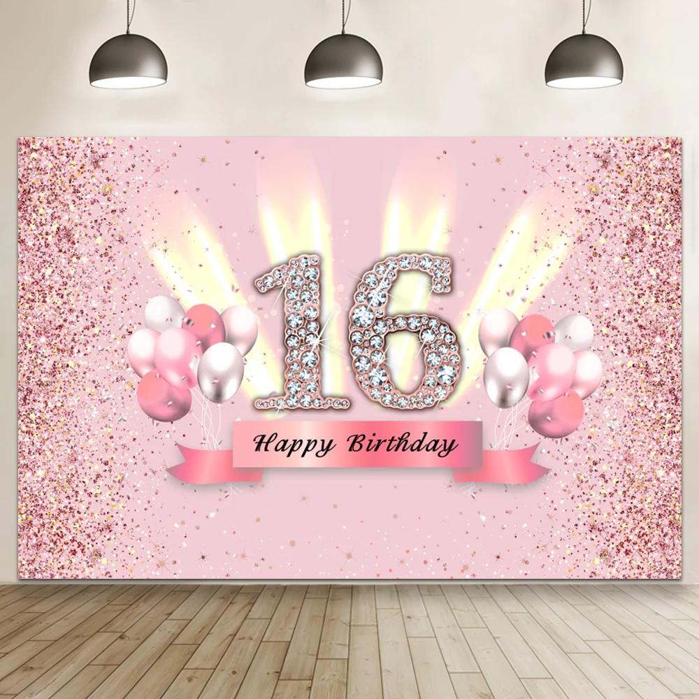 Happy Birthday Banner Backdrop Shiny Diamonds 18th Birthday Decoration Canvas 30th Party Photography Background