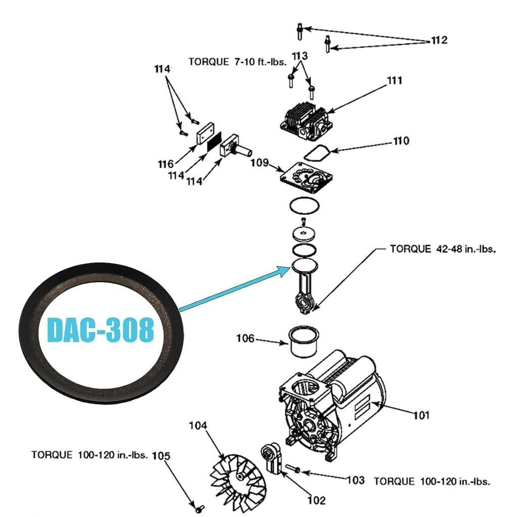 DAC-308 CAC-248-2 Piston Ring Compatible with Craftsman Air Compressor K-0650 K-0058 KK-4835 KK-5081 A02743 (4/Pack)