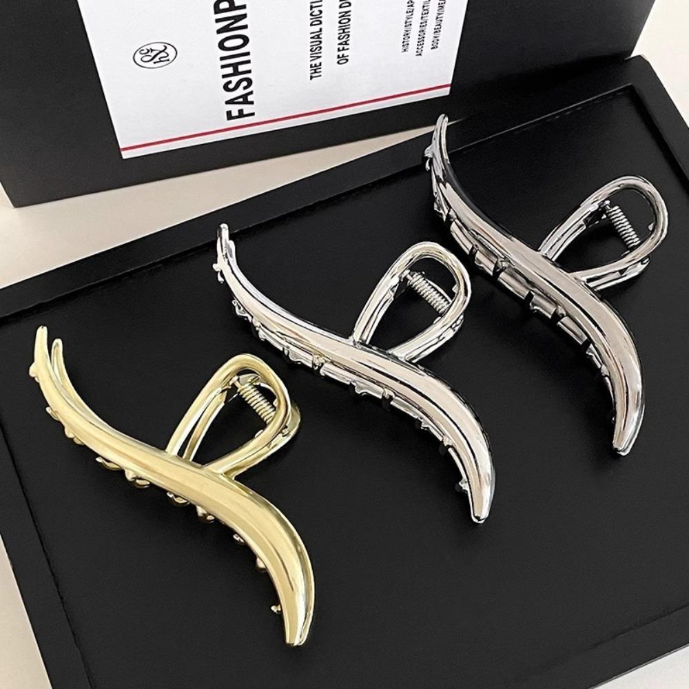 1pc Minimalist Metallic Wave Hair Claw Clips Tones Sleek Curved Design Perfect Effortless Updos Daily Looks Hair Accessories
