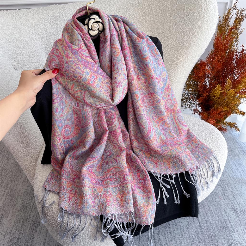 70x180cm Winter Warm Thick Jacquard Scarf Outdoor Women Travel Paisley Cashmere Tassel Shawl Neck Wrap Pashmina