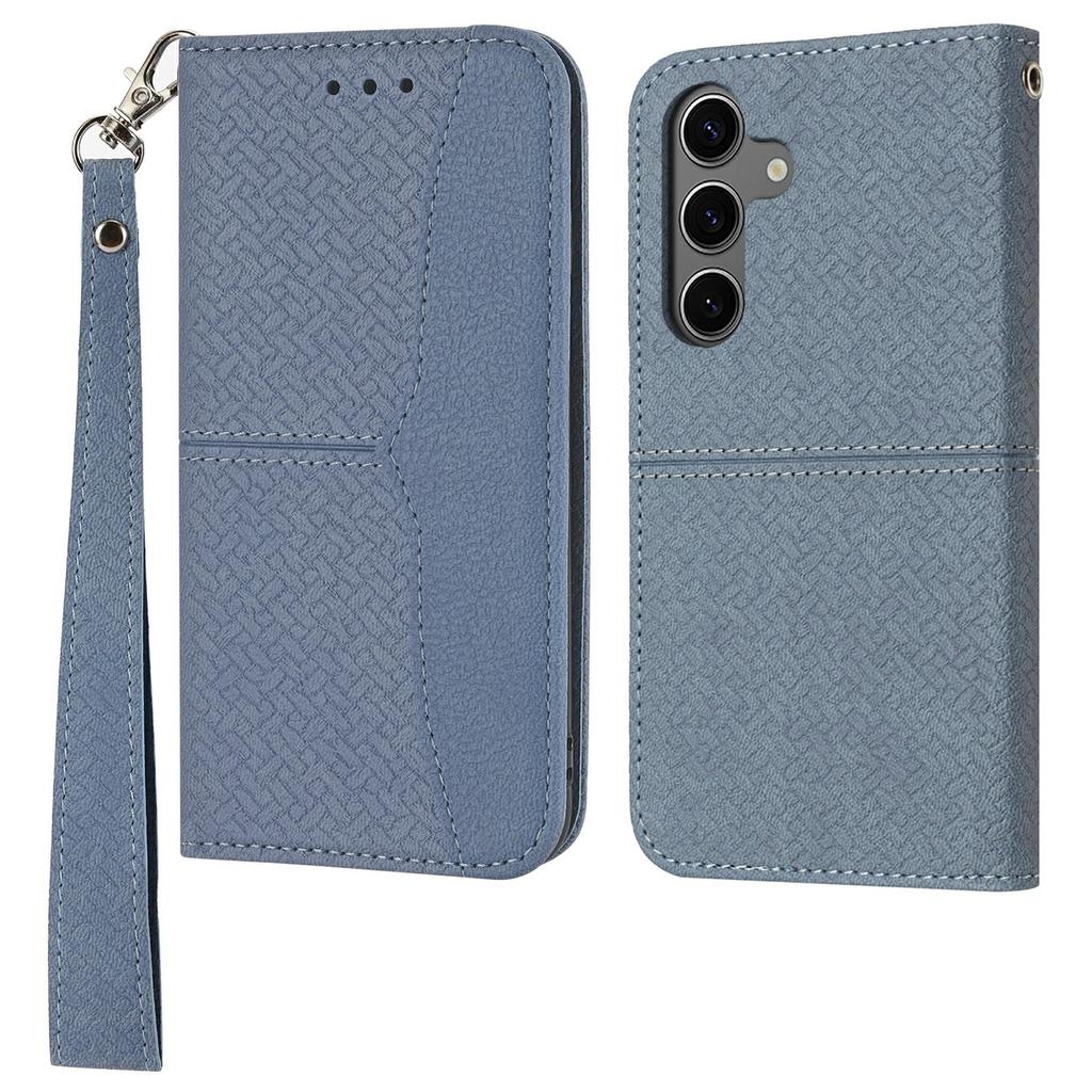 For Samsung Galaxy S25 FE Case Woven Texture PU Leather Wallet Phone Cover with Wrist Strap