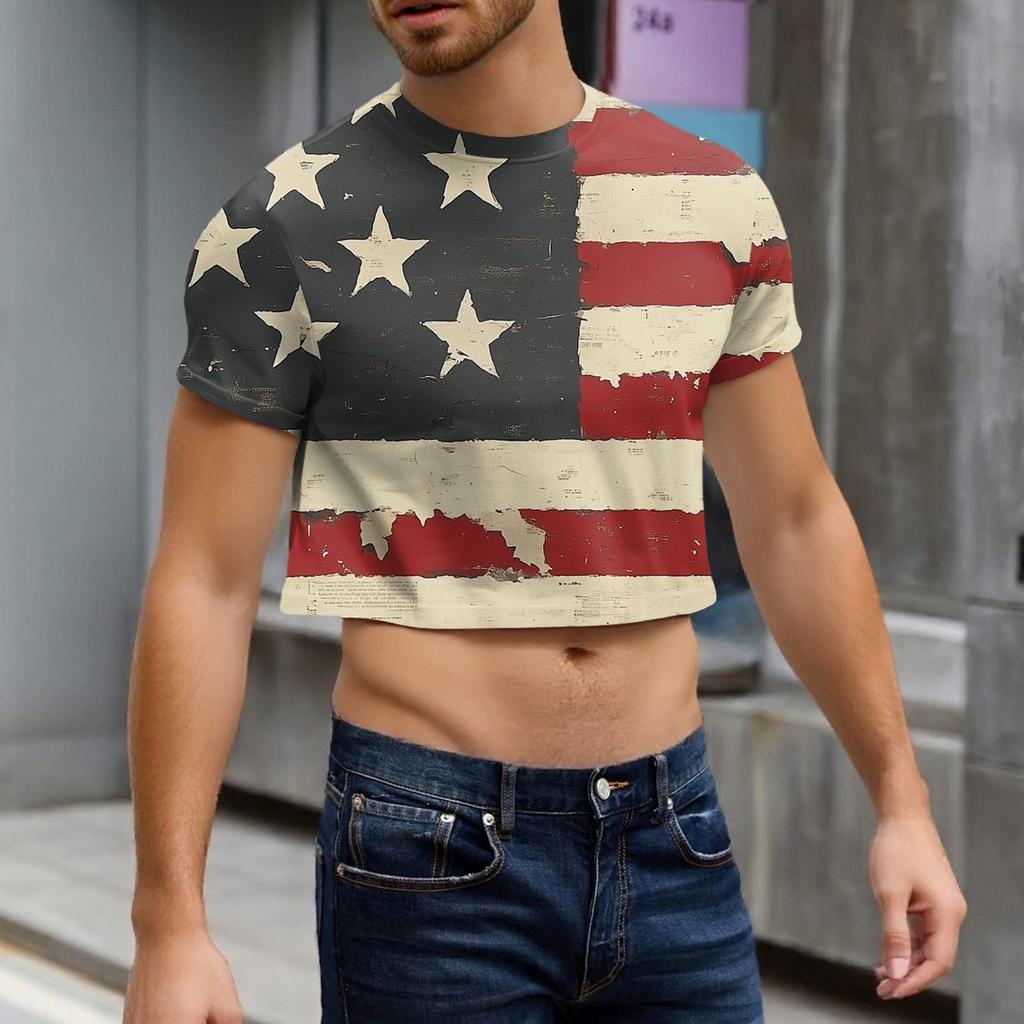 Men's Half Cut Casual Beach Round Neck Short Sleeved Top