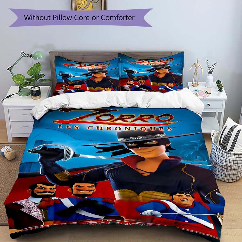 Zorro Hero Print 3Pcs Bedding Set,Duvet Cover with 2 Bedro,Pillowcase Home Birthday Gift