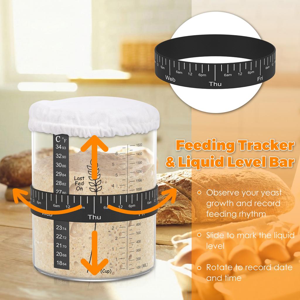 1/2 Stück Borosilikatglas Sauerteigstarter-Gefäß-Kit 51 OZ Große Kapazität Sauerteigbrot-Starter-Kit mit Bambusdeckel Stoffabdeckung