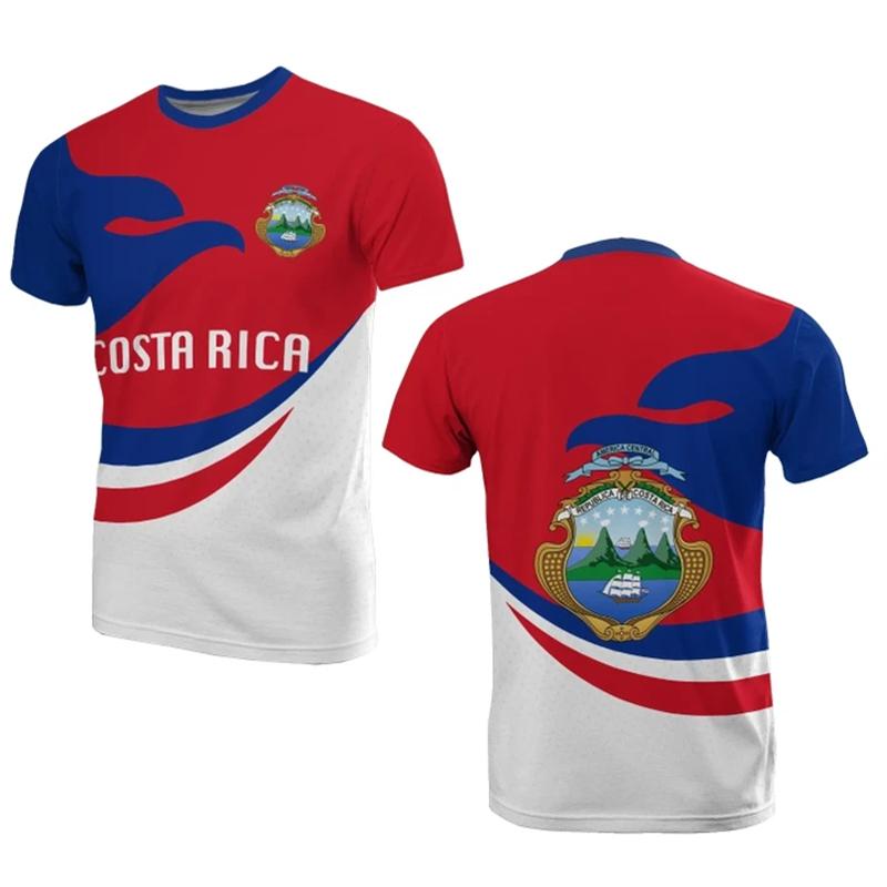 Modisches Costa Rica Flagge 3D Gedrucktes T-Shirt Herren Kleidung Lässige Oberteile Costa Ricanisches Emblem Grafik Übergroß Rundhals T-Shirts