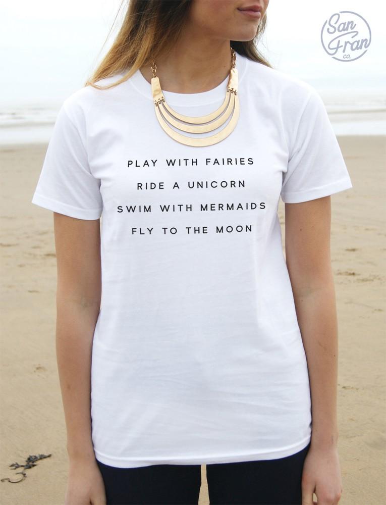 

Play With Fairies Ride A Unicorn Swim With Mermaids T-shirt Top Tumblr Fashion XL