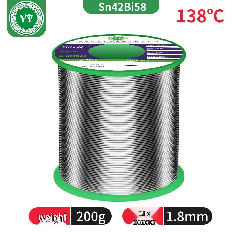 Environmentally Friendly Lead-Free Low-Temp Solder Wire, Rosin Flux Core, Tin Bismuth, Solid Core, Melts at 138°C, Sn42Bi58.