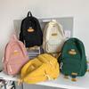 Cute Duck Face Corduroy Large Capacity Backpack with 3D Duck Feet Design Lightweight Casual Daypack for Students Teens Travel