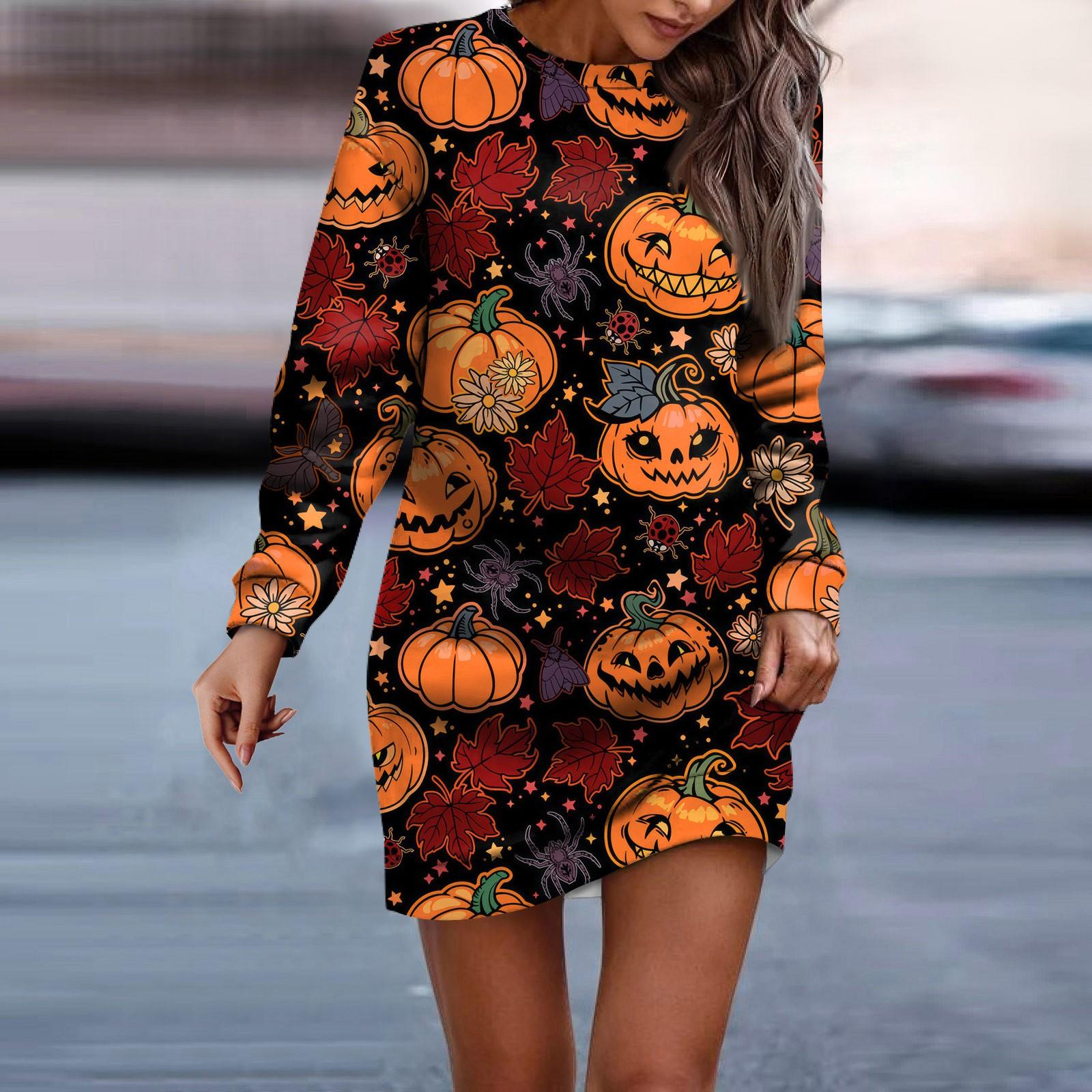 Женское платье-свитер с круглым вырезом и длинными рукавами на Хэллоуин M винный — фото 6