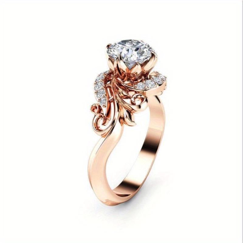 

1Pc Fashion Ring with Synthetic Zircon, Suitable for Daily Wear 10 розового золота