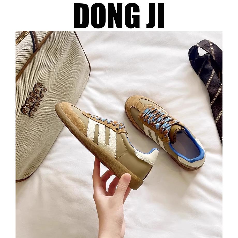 DONGJI Retro Genuine Leather Color Block German Trainer Casual Sneakers - Spring 2025 Edition
