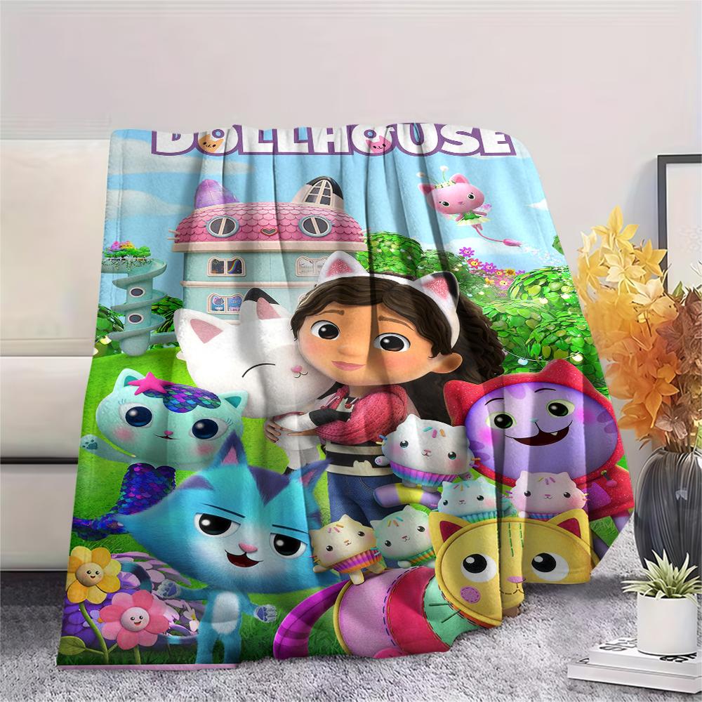 1Pc Gabby Dollhouse Print Flannel Blanket, High quality Comfortable for All Seasons, Home Decor, Warmth and Comfort, Perfect for Christmas Gifts