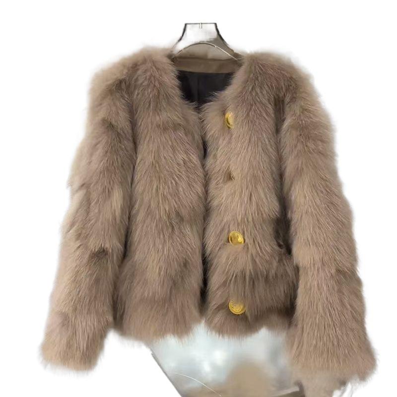 ქალის მოკლე შემოდგომა-ზამთრის ახალი გასქელებული ტემპერამენტიანი პლუშის ტოპი, იმიტაცია მელას ბეწვის ქურთუკი