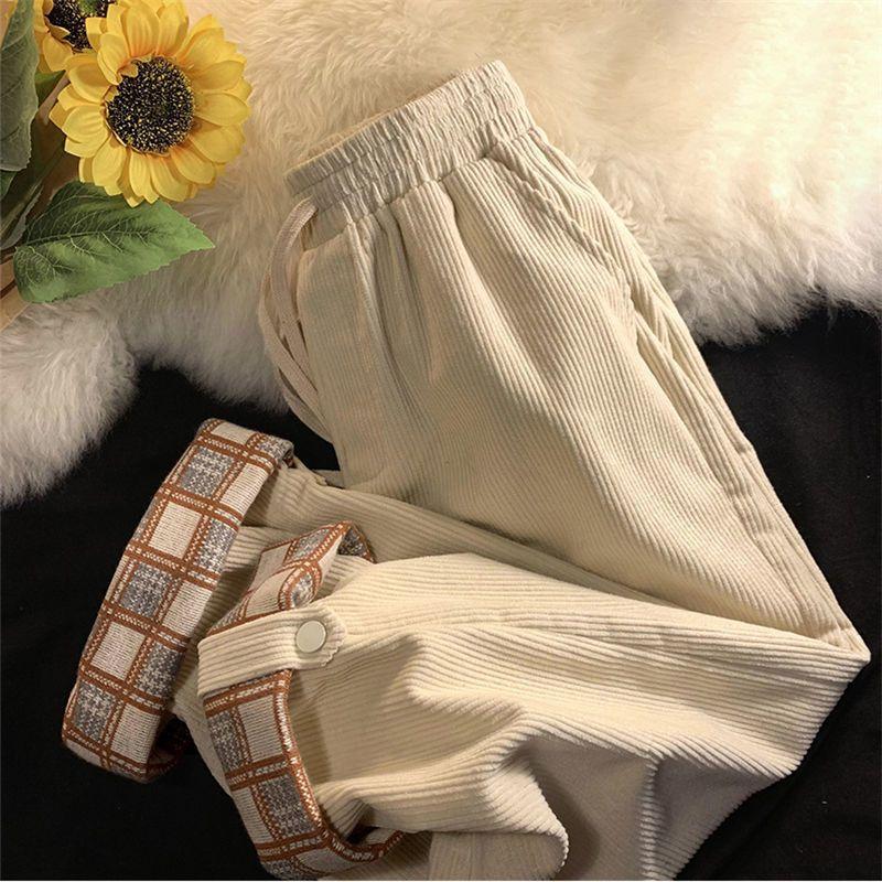 

Women s Retro Corduroy Casual Pants Wide Leg Pants Street Jogging Pants Straight leg pants casual High Waist Pants M абрикосовий
