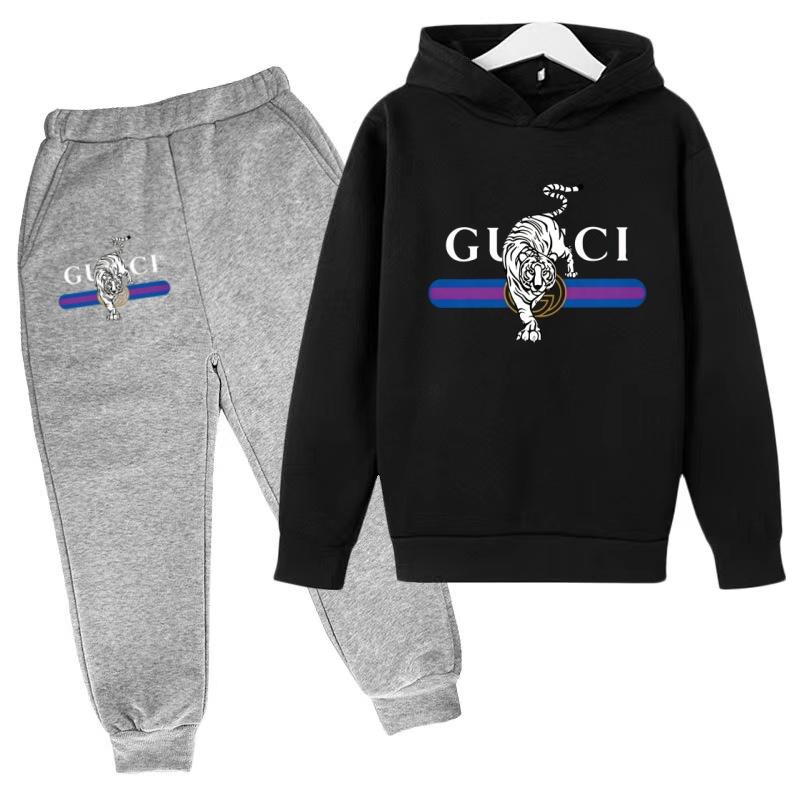 Children New Tiger Print Hoodie Clothes Autumn Winter Casual Long Sleeve Pullover 2pcs Top+Pants Brand Girl Boy 3-12Yrs Coat Set