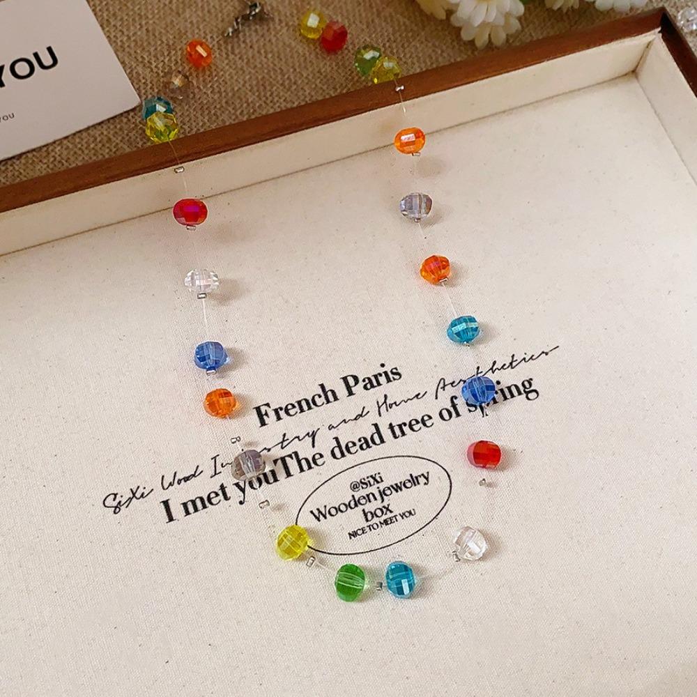 Collarbone Chain Colorful Necklace Rainbow Beach Necklace Fashion Bead Necklace  Women