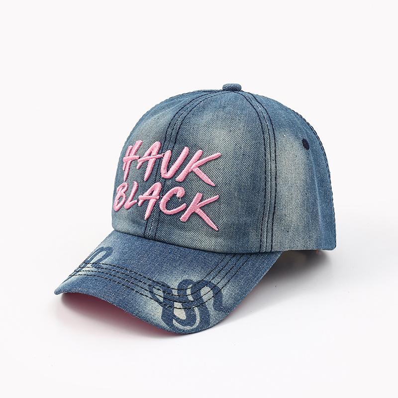 

Новая джинсовая бейсболка с английским алфавитом, летняя солнцезащитная шляпа, женская модная кепка с изогнутым козырьком, кепка большого обхвата головы Average size