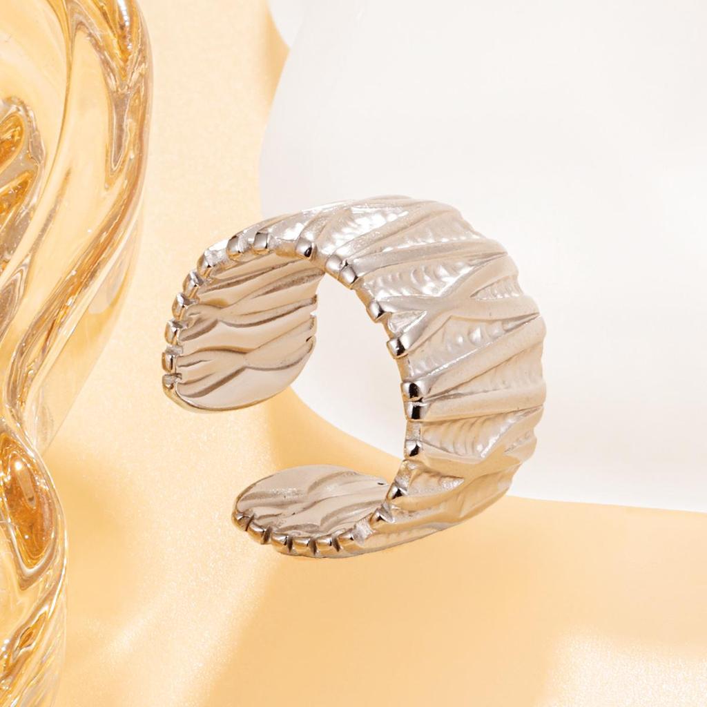 Stainless Steel Retro Wide Band Geometric Open Ring - Exaggerated Thick Design for Index Finger