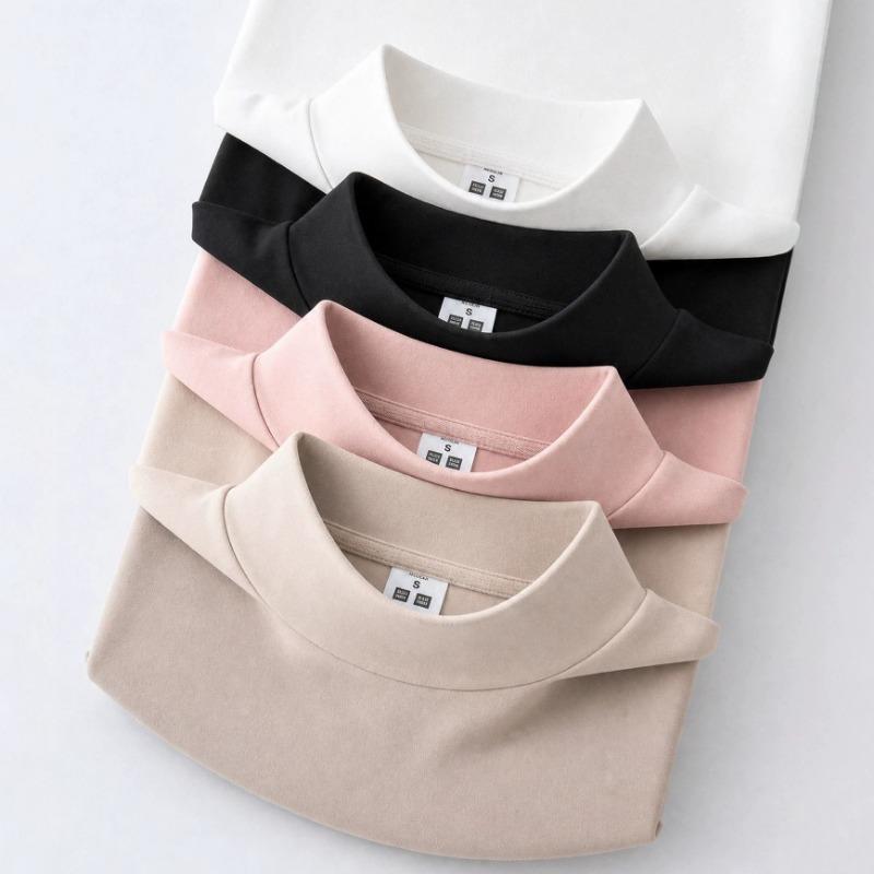 Long Sleeve Half Turtleneck Thermal T Shirt For Men Women Solid Color Loose Fit