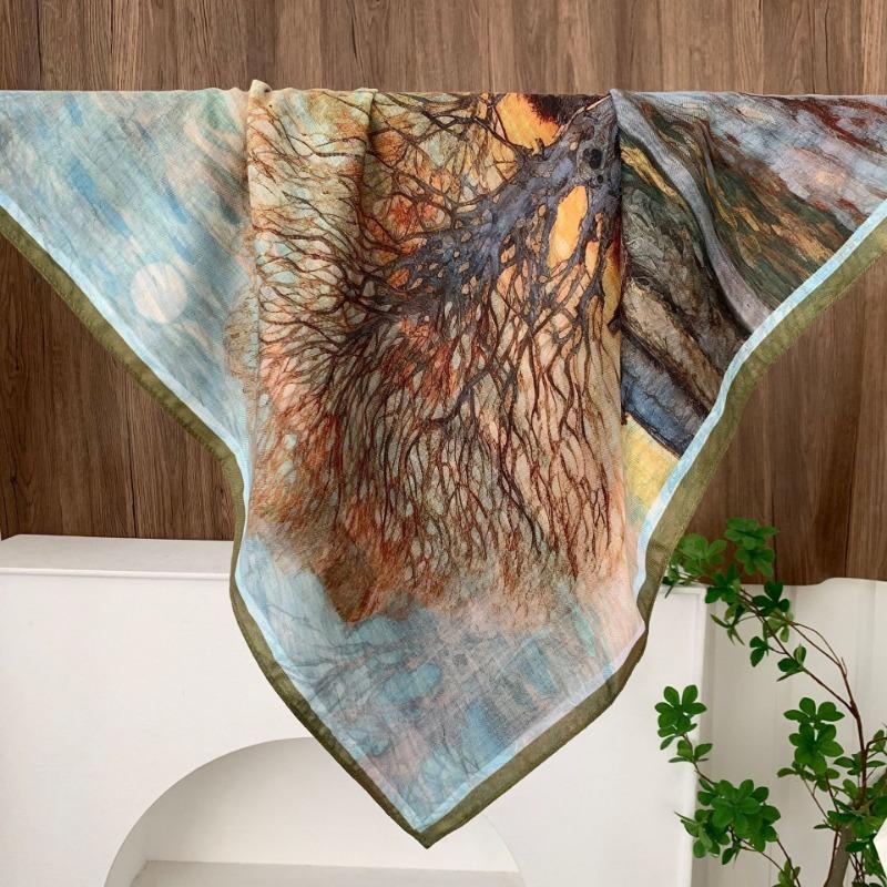 Square scarf new neck scarf scarf small shawl travel bag headscarf versatile cashew flower silk scarf