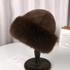 Autumn and winter imitation mink Mongolian hat women's high sense lady wind mink bucket hat big head circumference warm ear protector basin hat
