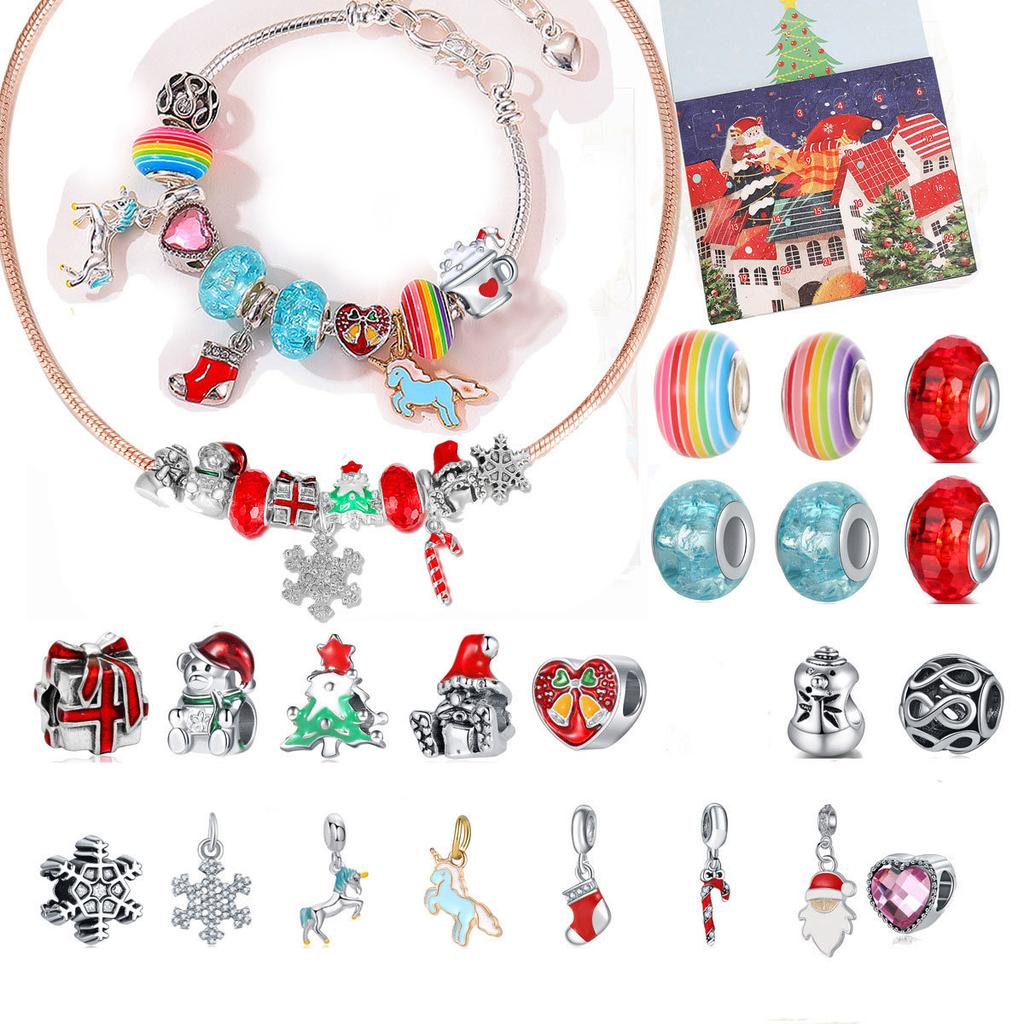 Hand Decorated Christmas Countdown Calendar Gift Box Set   Beaded Bracelet   Bracelet Gift Wholesale 2pcs Bracelets