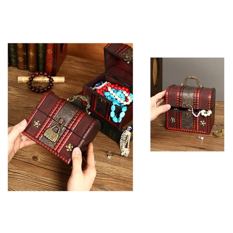 Jewelry Storage Box Treasure Jewelry Container Wood Trinket Holder Jewelry Organizer with Lock Jewelry Display Case Gift