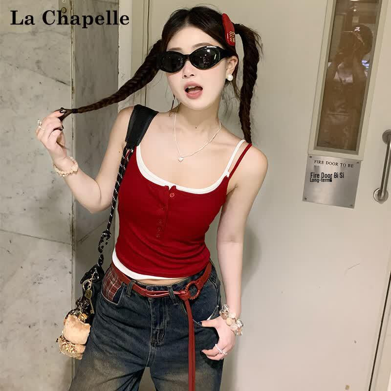 La Chapelle Women s Faux 2-Piece Padded Camisole Tank Top S