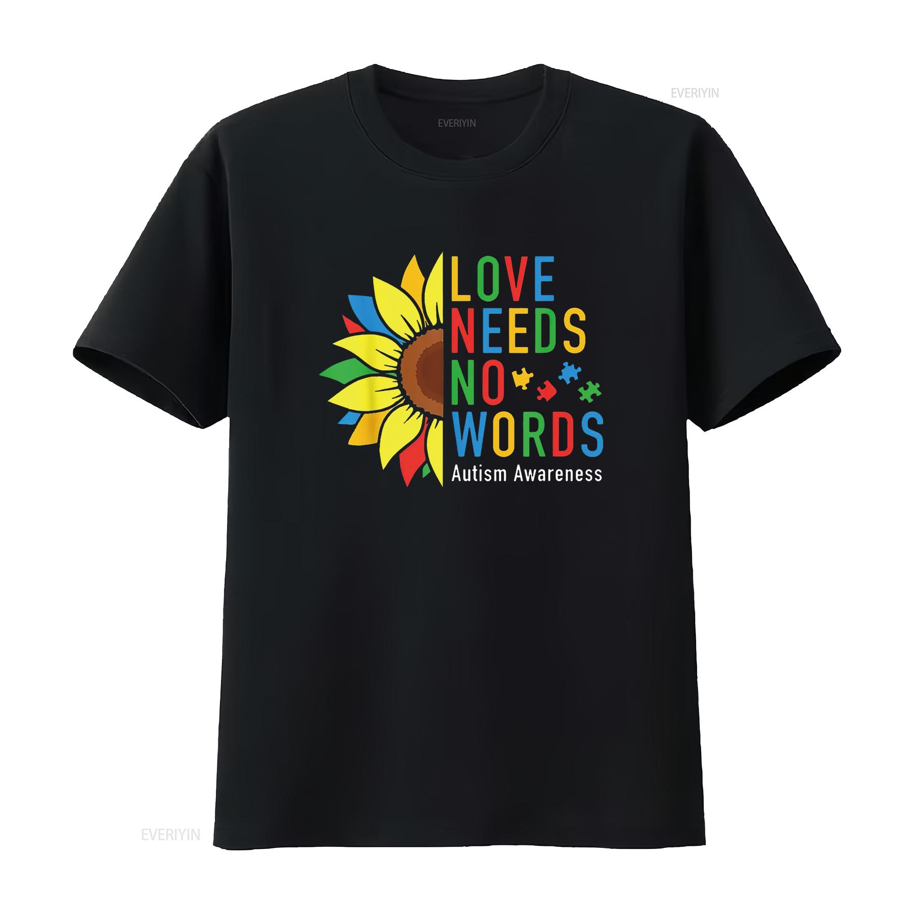 

Mens T Shirt Love Needs No Words Autism Awareness Sunflower Kindness Black X Large vintage Washed Stylish fashion homme 4XL