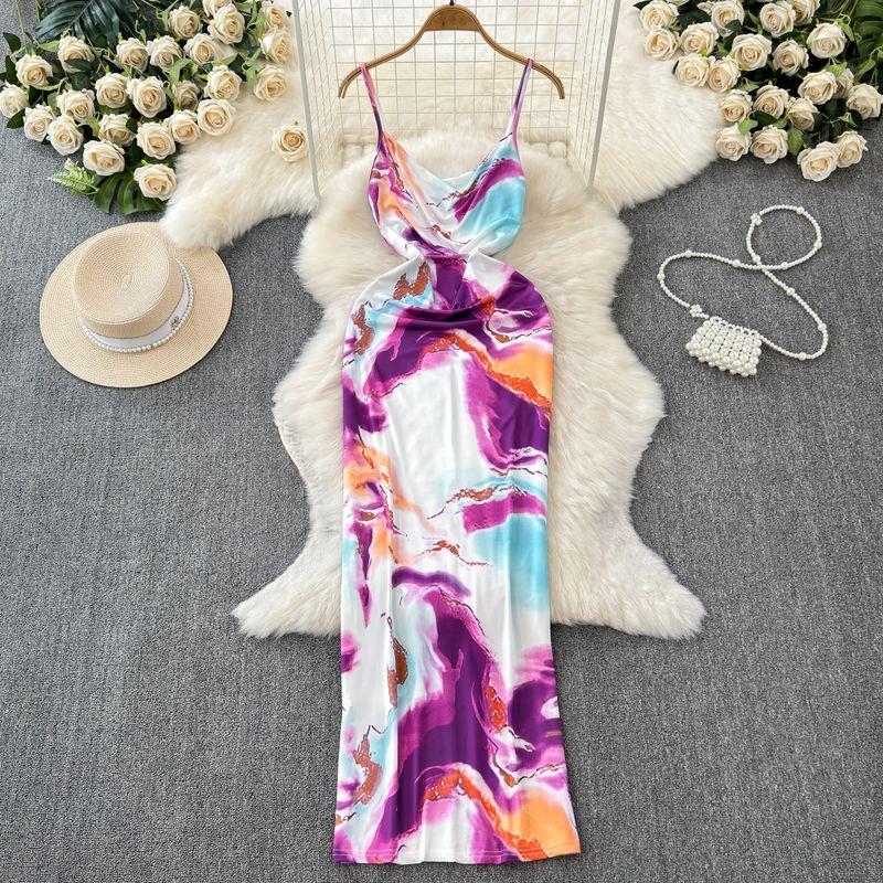 

Gentle Ins Backless Slit Casual Graceful Slip Dress Purple XL