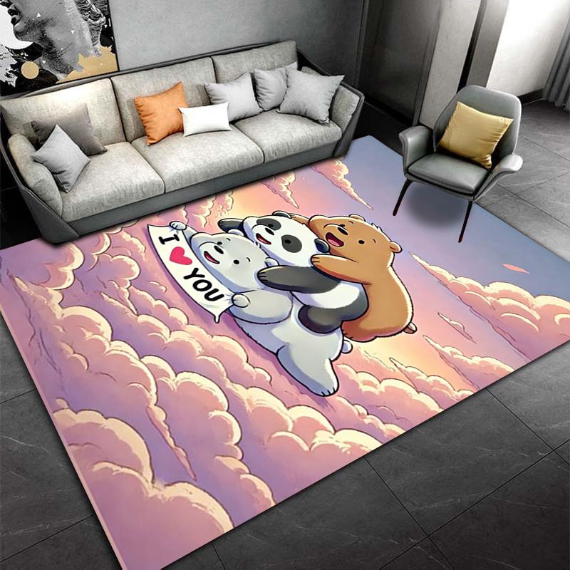 Cute Cartoon Bear Trio on Clouds with "I Love You" Text Carpet Suitable for use as an anti-slip for living room bedroom sofas