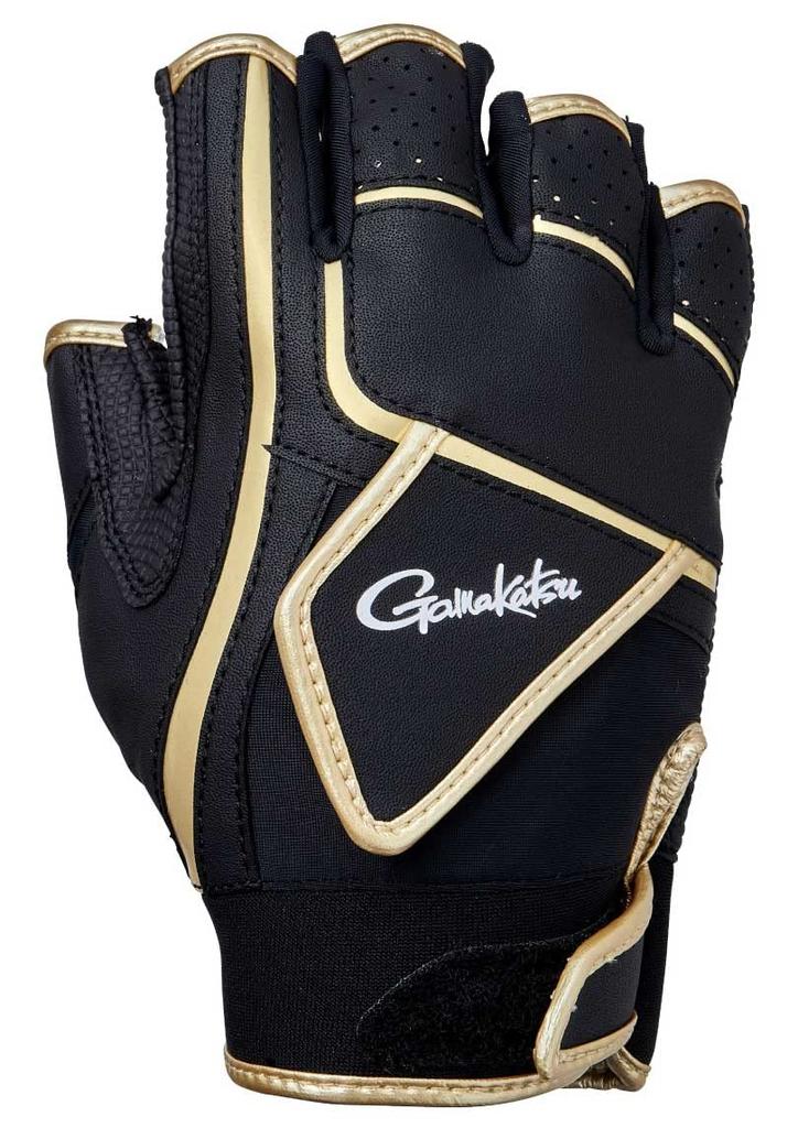 Gamakatsu CORDURA Tournament Size GM7293 Gloves, 5-Piece Set, Black/Gold, L,