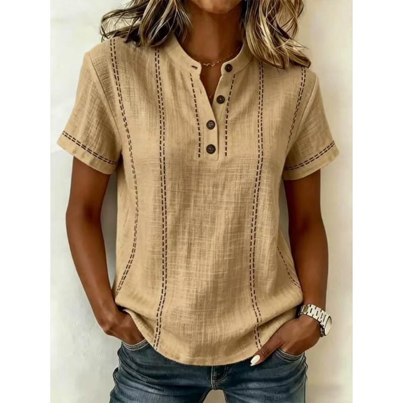 Camicia da Donna Estiva Casual Stampata a Bottoni con Scollo a Girocollo a Maniche Corte Ampia