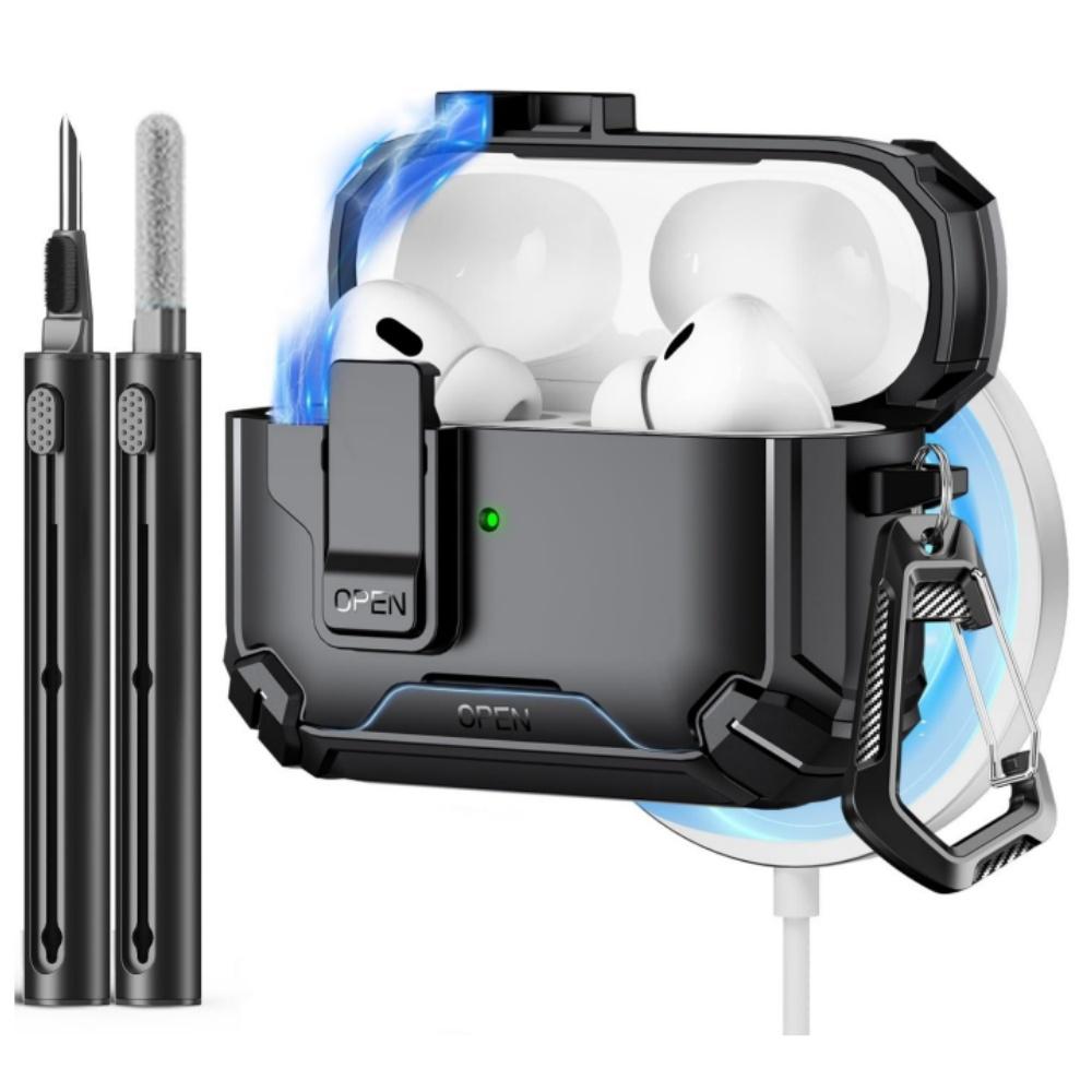 Phone Stand Case For AirPods 4 Generation Case Magnetic Automatic Lock with Cleaning Kit Shockproof Protective Case for AiPods 4