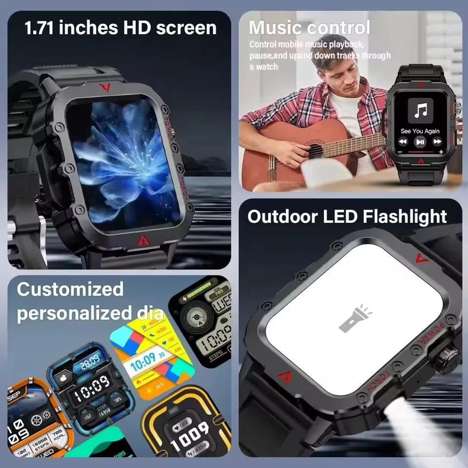 GPS Sport Smart Watch Waterproof Call Military Outdoor Flashlight Smartwatch Men Women Business Watches