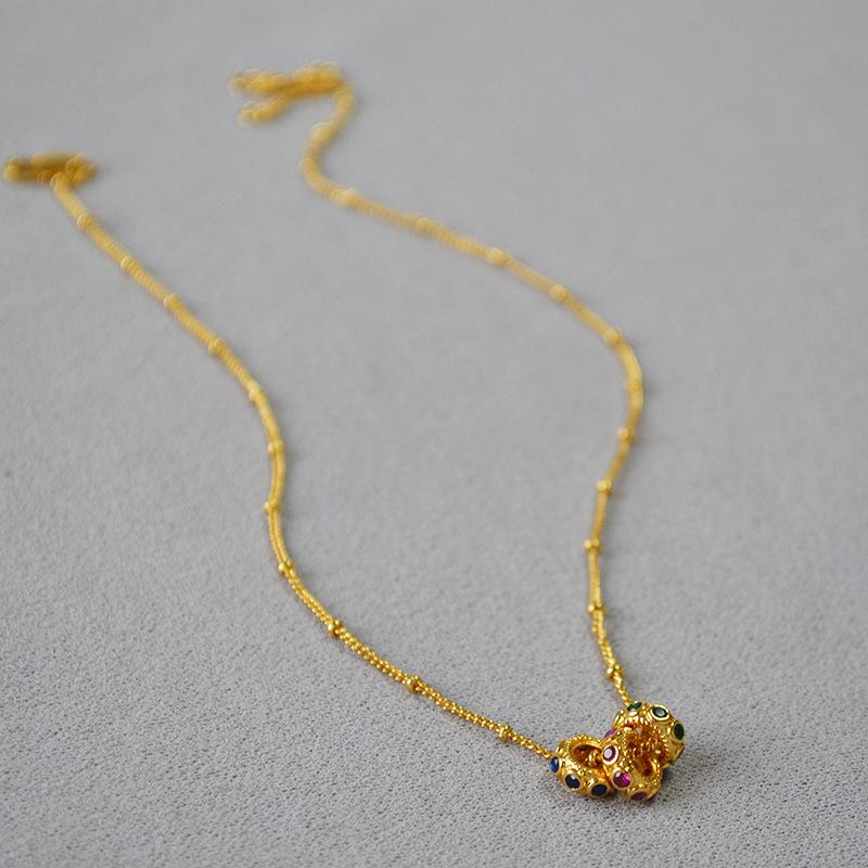 Vintage Gold-Plated Brass Zircon Lace Necklace for Women