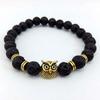 European & American Volcanic Stone Bracelet with Tiger Eye, Blue Turquoise Beads, and Owl Alloy Charm