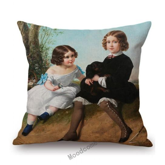 Royal Ancient European Elegant Madame Lady Princess Family Party Portrait Oil Painting Decorative Pillow Sofa Cushion Cover