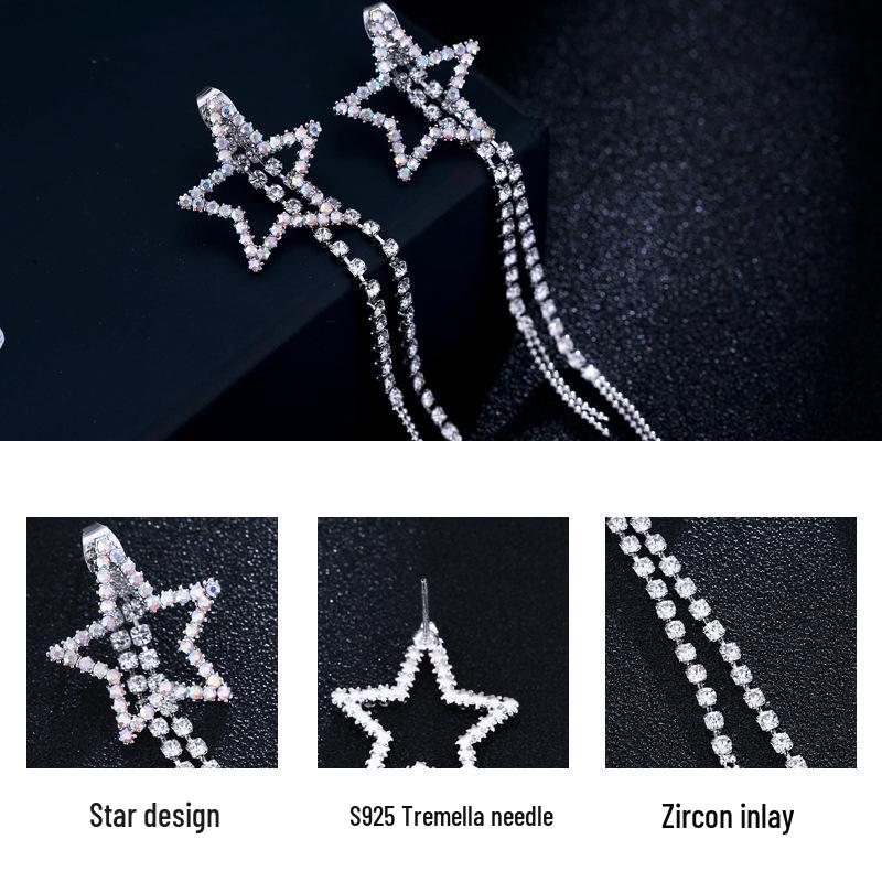 Bean Studs: Retro Five-Pointed Star Korean Tassel Earrings for Women