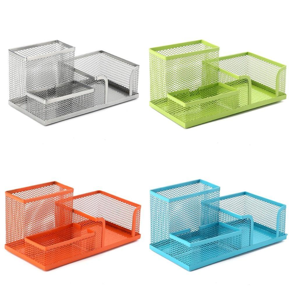 3/4 Grid Metal Mesh Pen Holder Large Capacity Makeup Brush Storage Bucket Bedroom Decoration