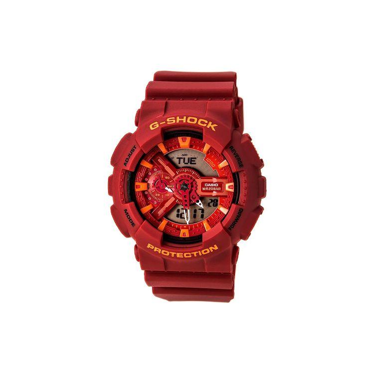 Casio LCD/Analog Dual Display Series 200M Water Resistant Quartz Movement Resin Strap Unisex Watches Red GA-110AC-4A