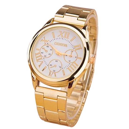 

Fashion Women Luxury Roman Numerals Golden Tone Quartz Analog Wrist Watch
