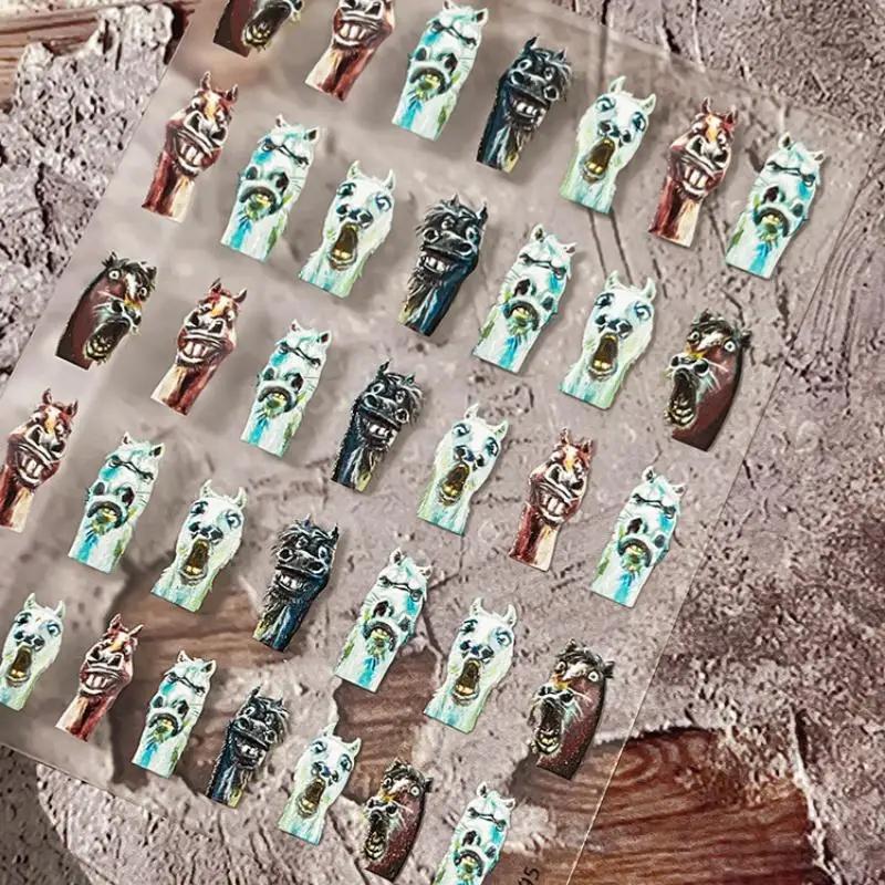 

Cute Horse Bowknot Pony Nail Art Sticker Cartoon Lion Dance Manicure Decal New Year DIY Nail Art Decoration