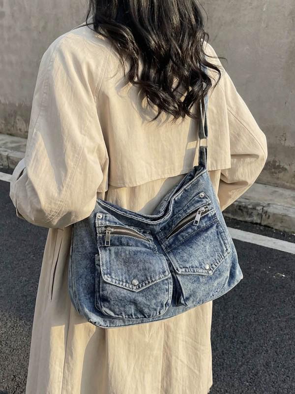 2026 Versatile Large-Capacity Personalized Denim Tote & Crossbody Bag