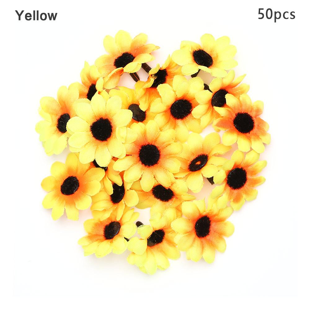 50pcs Artificial Spring Gerbera Daisy Flowers Heads Sunflower DIY Cake/Wedding Party Decoration Artificial Flowers Craft