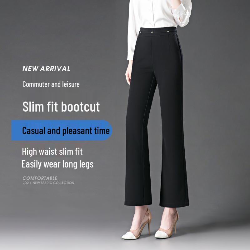 Spring/Summer 2025 Women's Slim Fit Bootcut Stretch Pants – High Waist, Micro Flare, Versatile Mom Trousers.