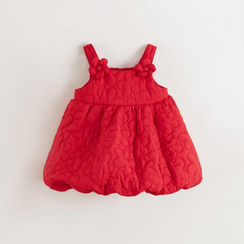 Mark Jenny Girls  Three-Dimensional Floral Quilted Cotton Bud Skirt Baby Red Suspender Skirt Autumn and Winter New Style 551595 Chili Red 130