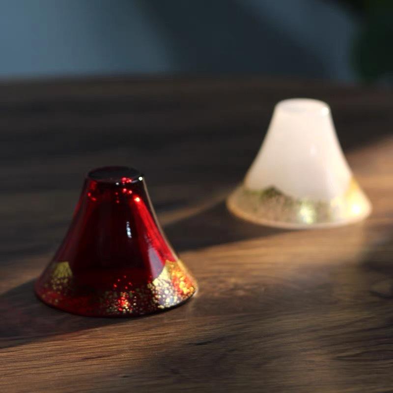Mount Fuji Cup Gold Foil Crystal Glass Sake Cup